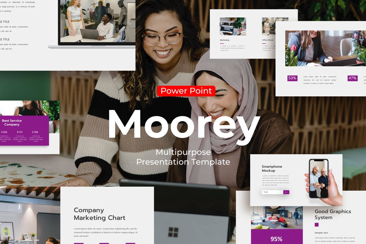 Template PowerPoint Organisasi Moorey yang Menarik