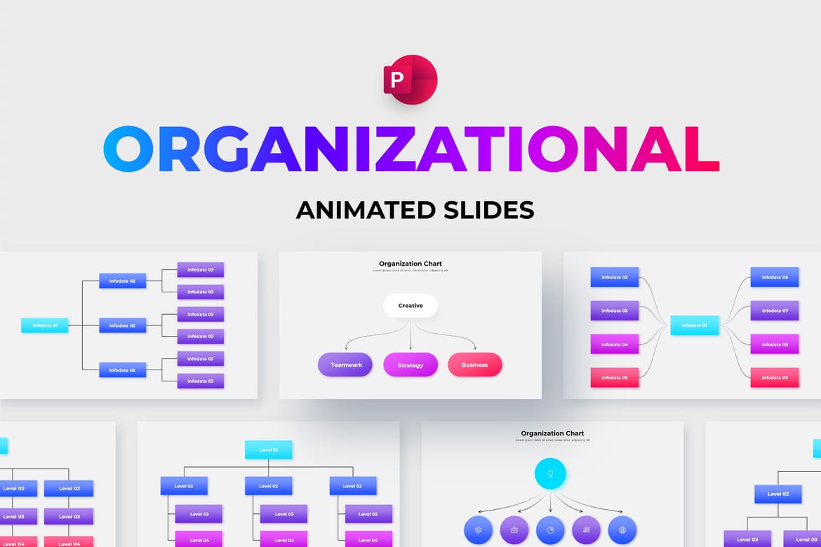 Template PowerPoint Diagram Organisasi Animasi yang Menarik