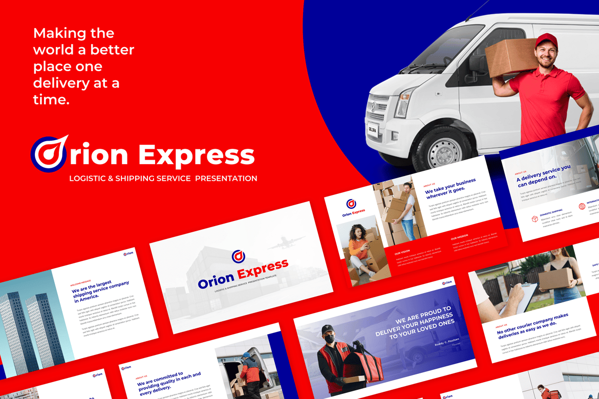 Template Presentasi PowerPoint Orion - Solusi Layanan Logistik & Pengiriman yang Menarik
