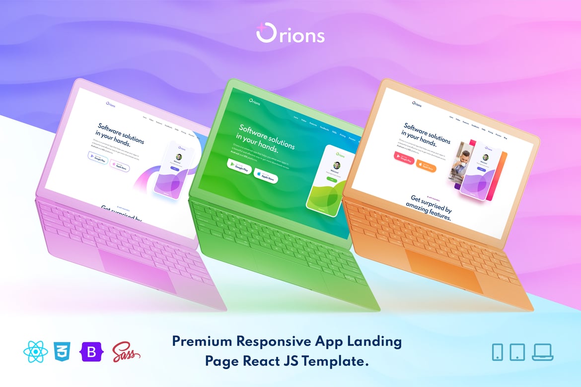 Orions – Template Website Landing Page Aplikasi React JS Premium