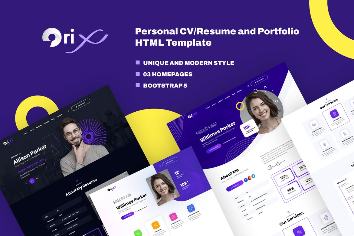Orix - Template Web CV/Resume dan Portofolio Kreatif