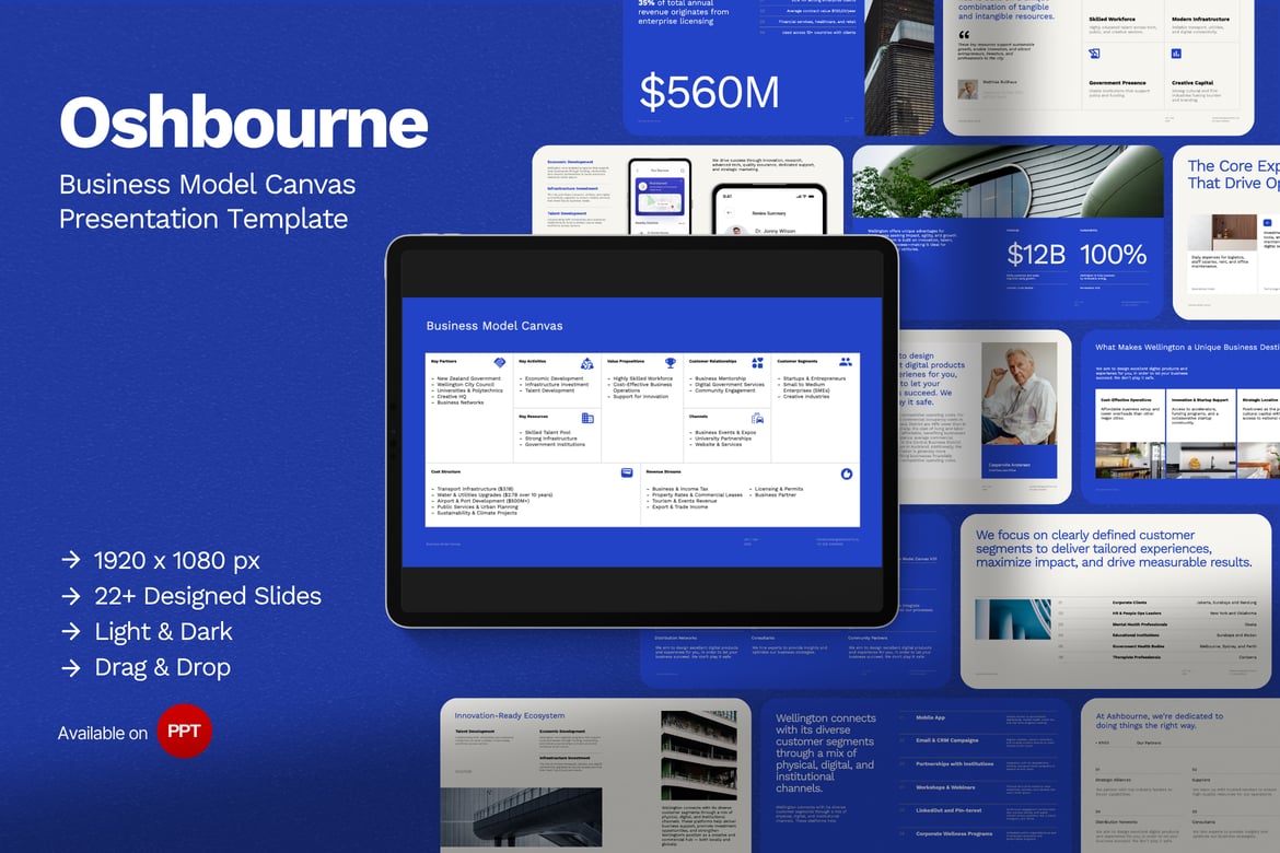 Template PowerPoint Model Bisnis Oshbourne yang Modern dan Efisien