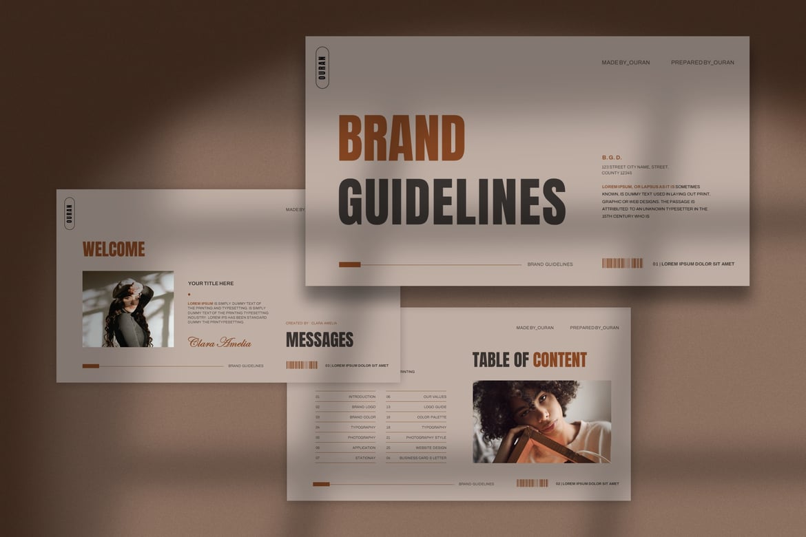 Template PowerPoint Panduan Brand Ouran yang Stylish dan Minimalis
