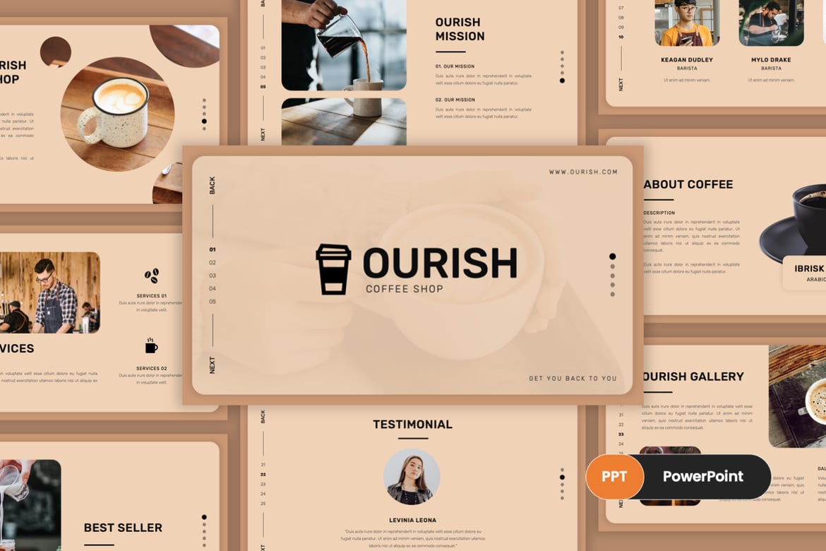 Template Presentasi PowerPoint Ourish - Untuk Kafe Anda