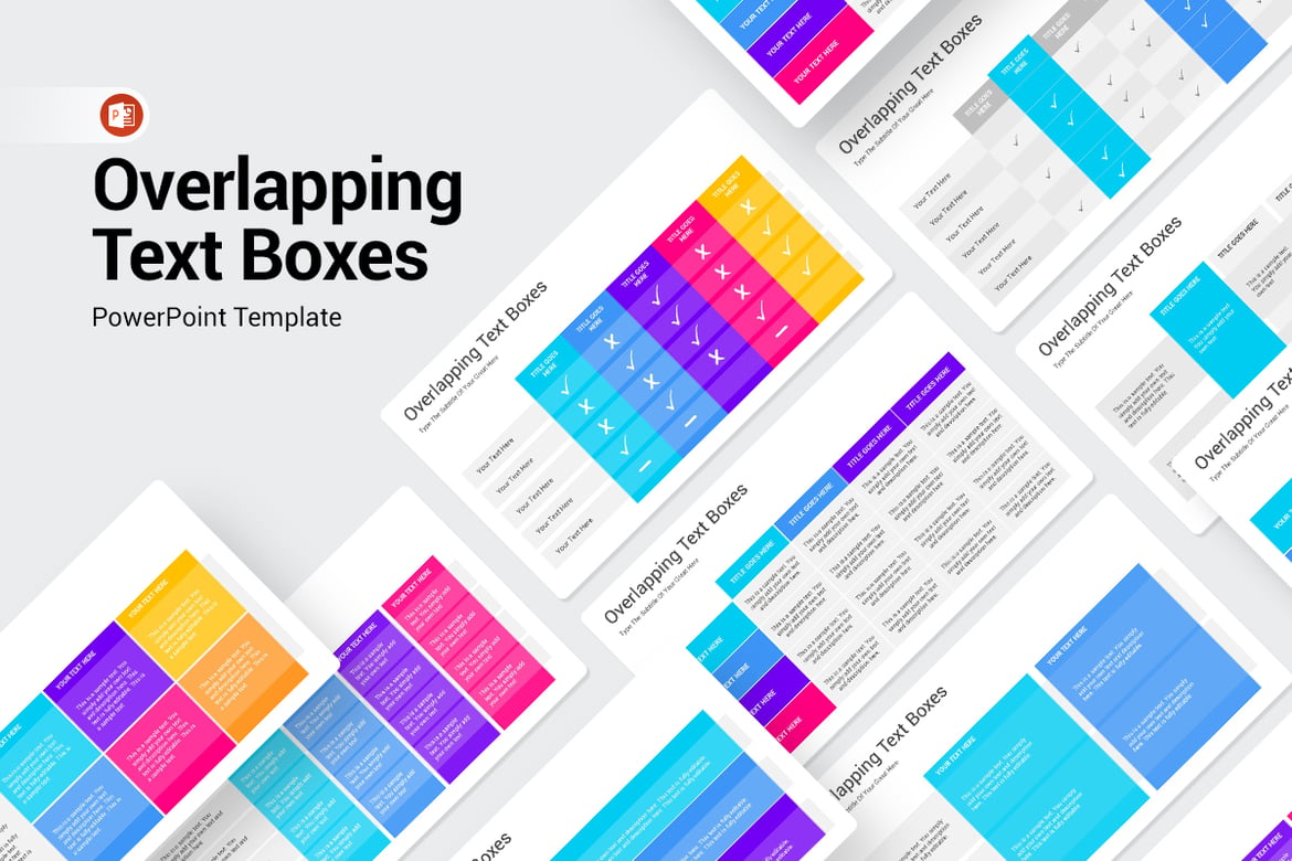 Template PowerPoint Kotak Teks Tumpang Tindih yang Menarik