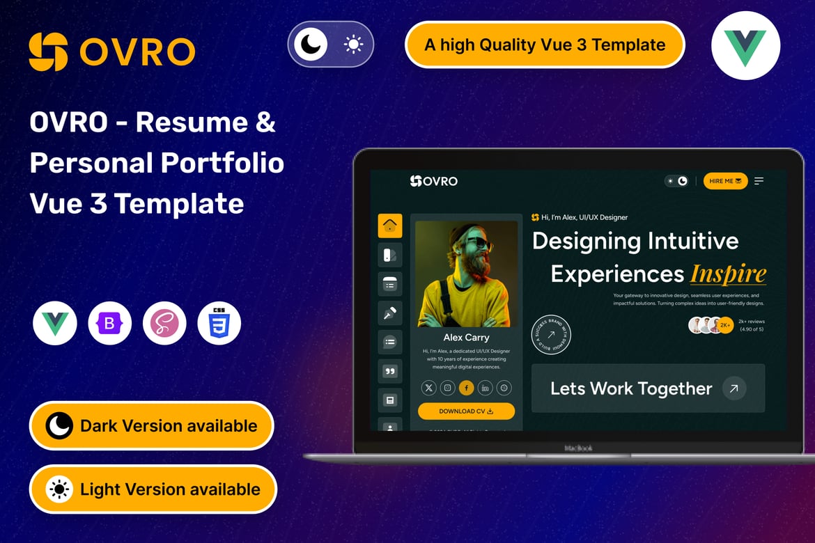 Ovro - Template Website Resume & Portfolio Pribadi Modern dengan Vue 3
