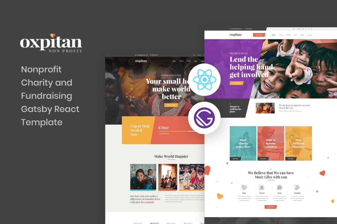 Oxpitan - Template Website Amal Nonprofit Berbasis Gatsby React yang Profesional