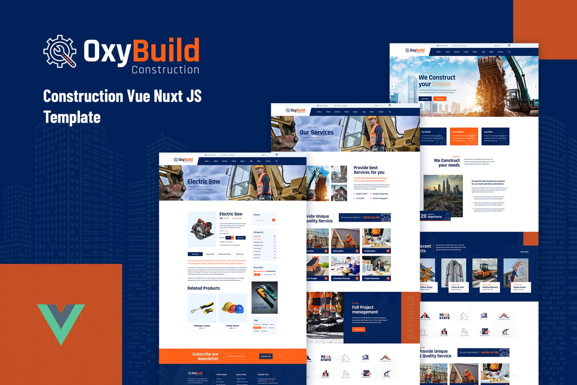 OxyBuild – Template Website Konstruksi Modern Berbasis Vue Nuxt JS