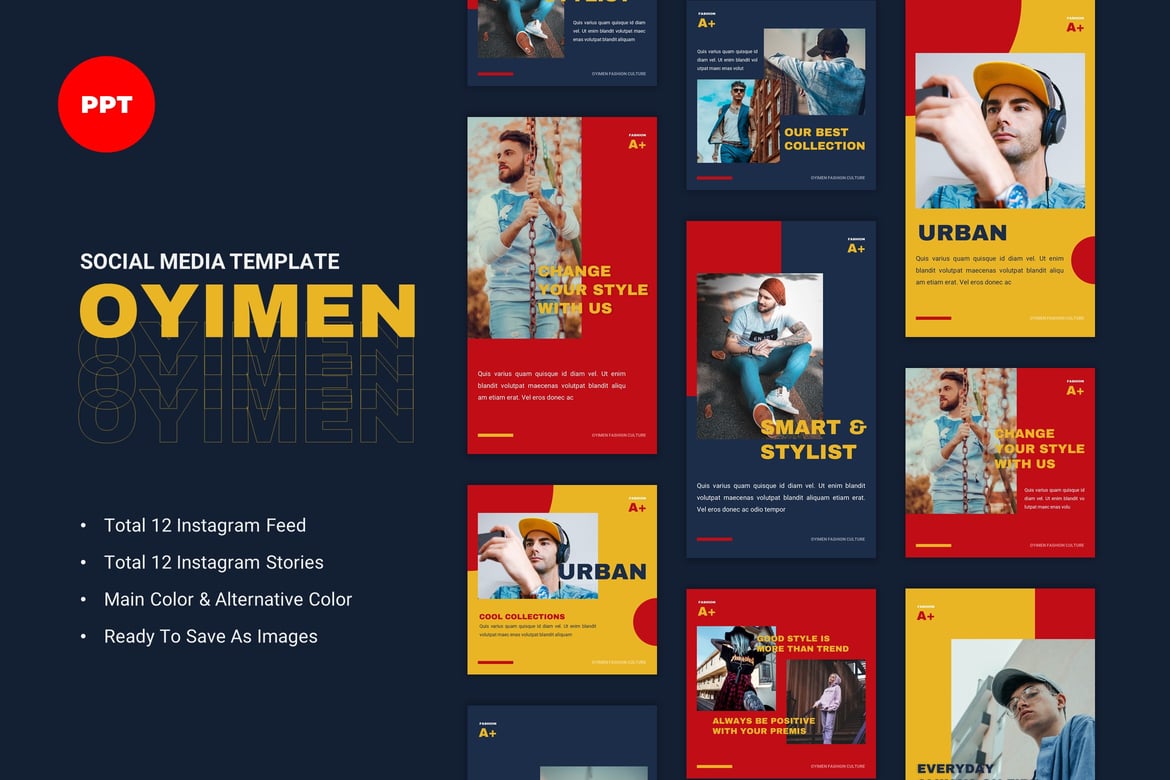 Template PowerPoint Media Sosial Oyimen yang Menarik
