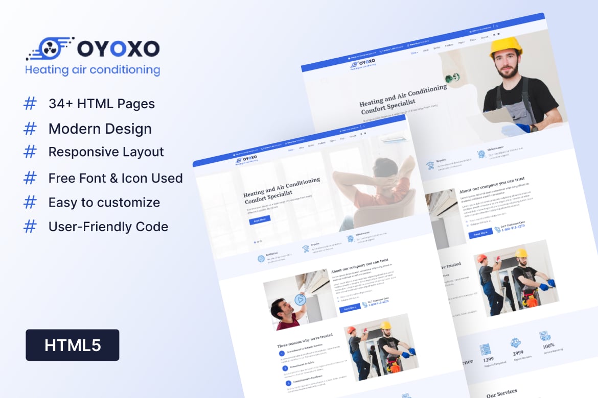 Template Website Layanan Pemanasan dan Pendingin Udara Oyoxo yang Profesional
