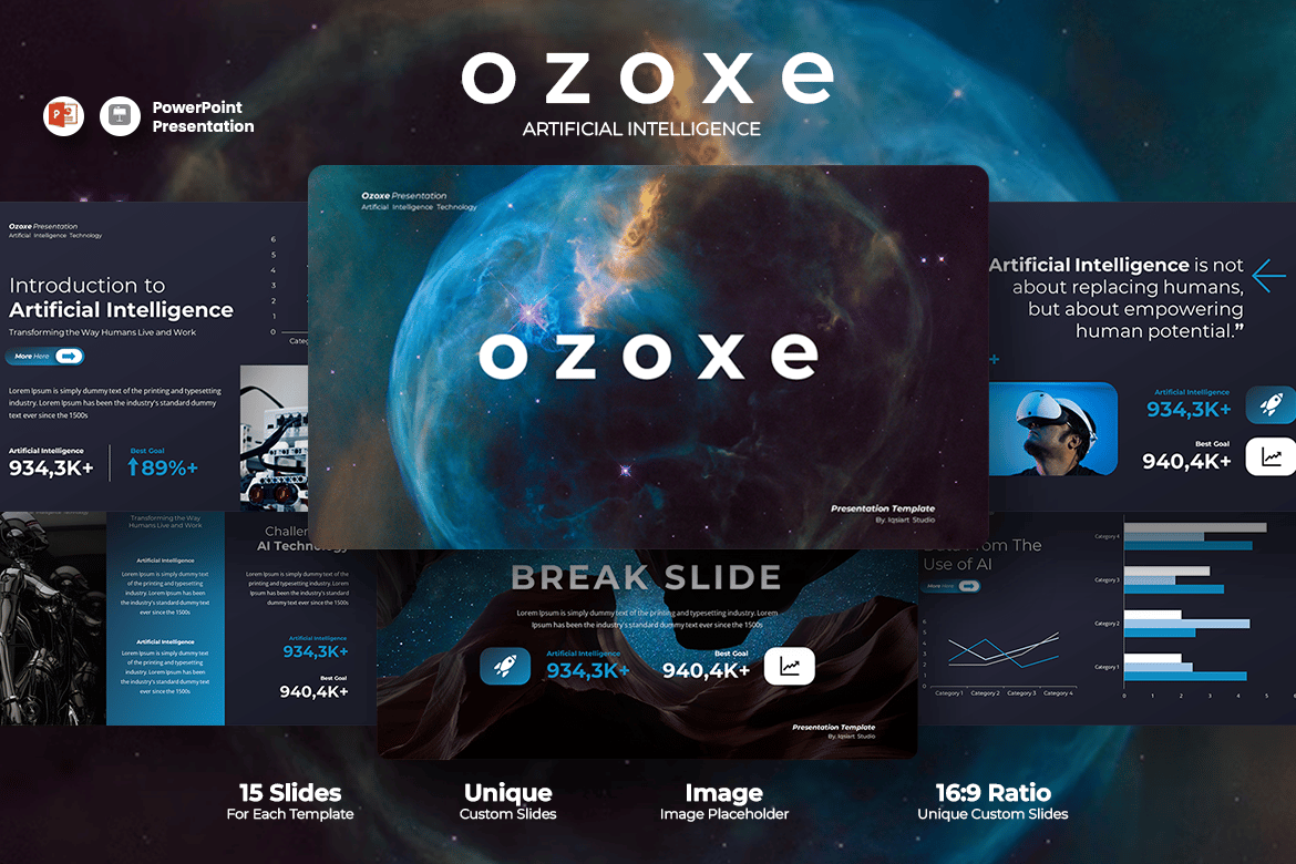 Template PowerPoint Teknologi AI Ozoxe yang Menarik dan Mudah Digunakan