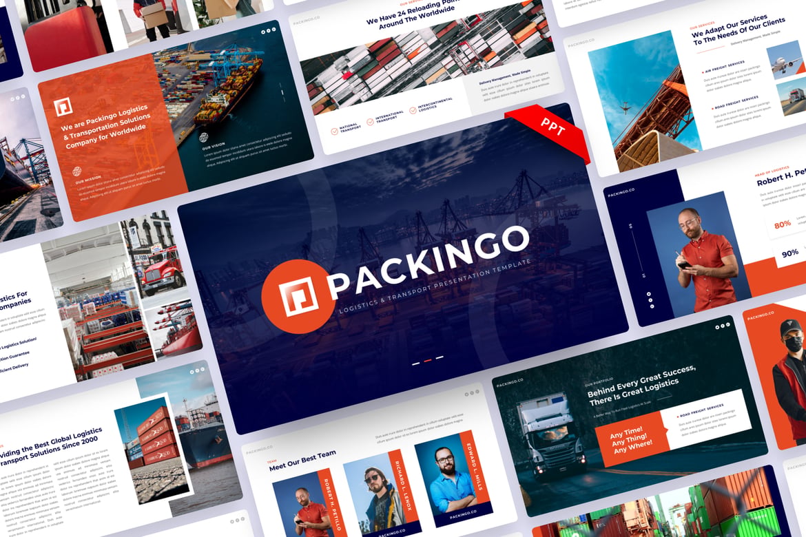 Packingo - Template Presentasi PowerPoint untuk Logistik dan Transportasi