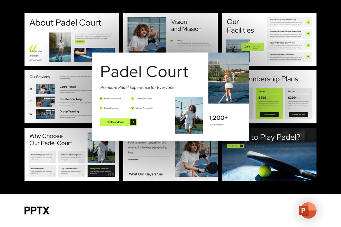 Template Powerpoint Lapangan Padel yang Modern dan Dinamis