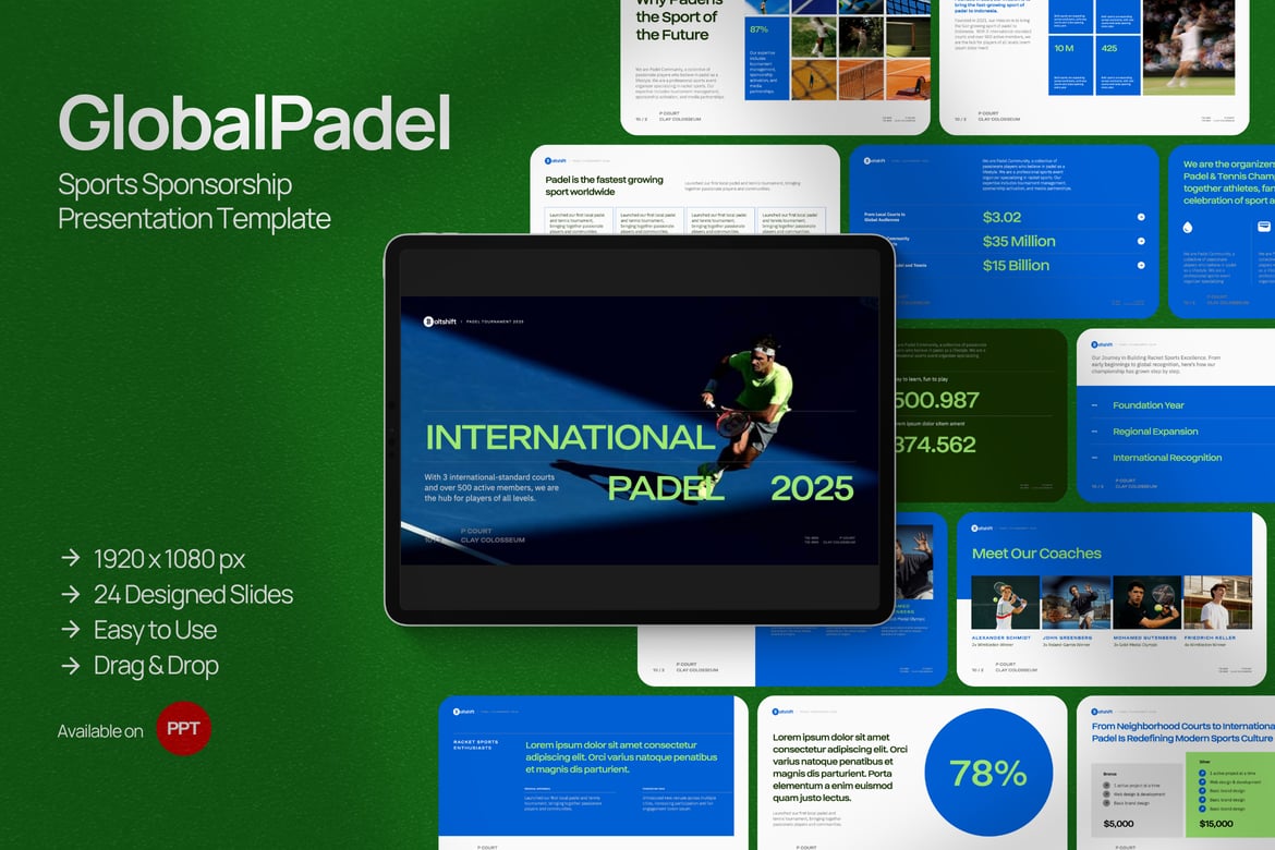 Template Powerpoint Padel Tennis Minimalis yang Stylish