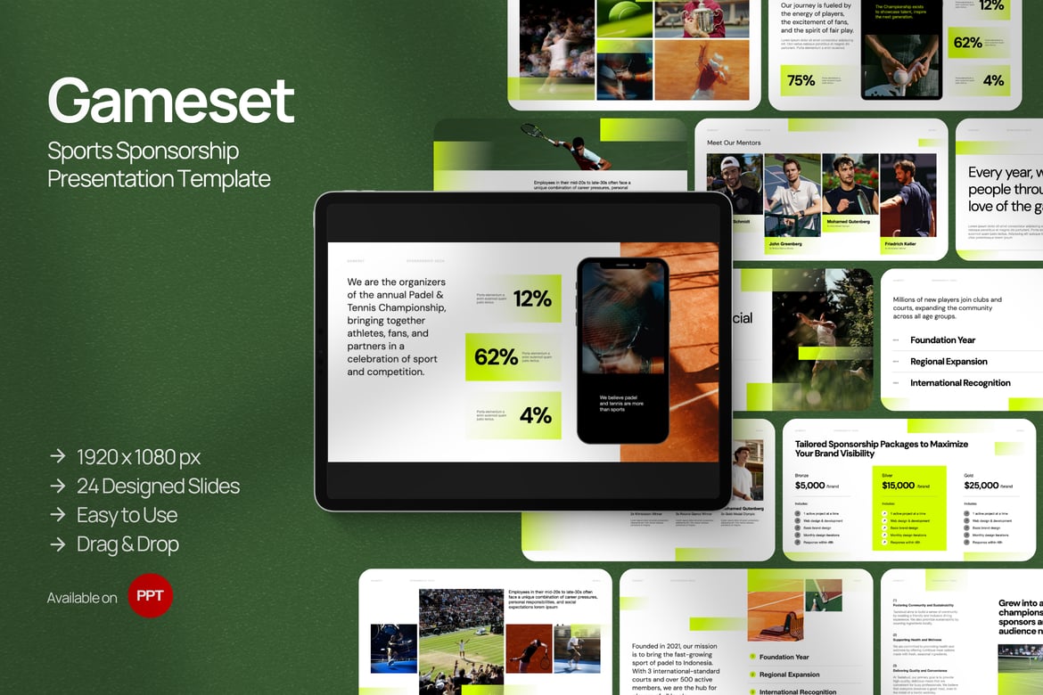 Template PowerPoint Padel Tennis Minimalis untuk Presentasi Olahraga