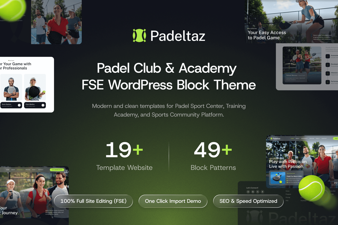 Padeltaz – Tema WordPress untuk Klub Padel dan Akademi Olahraga yang Dinamis