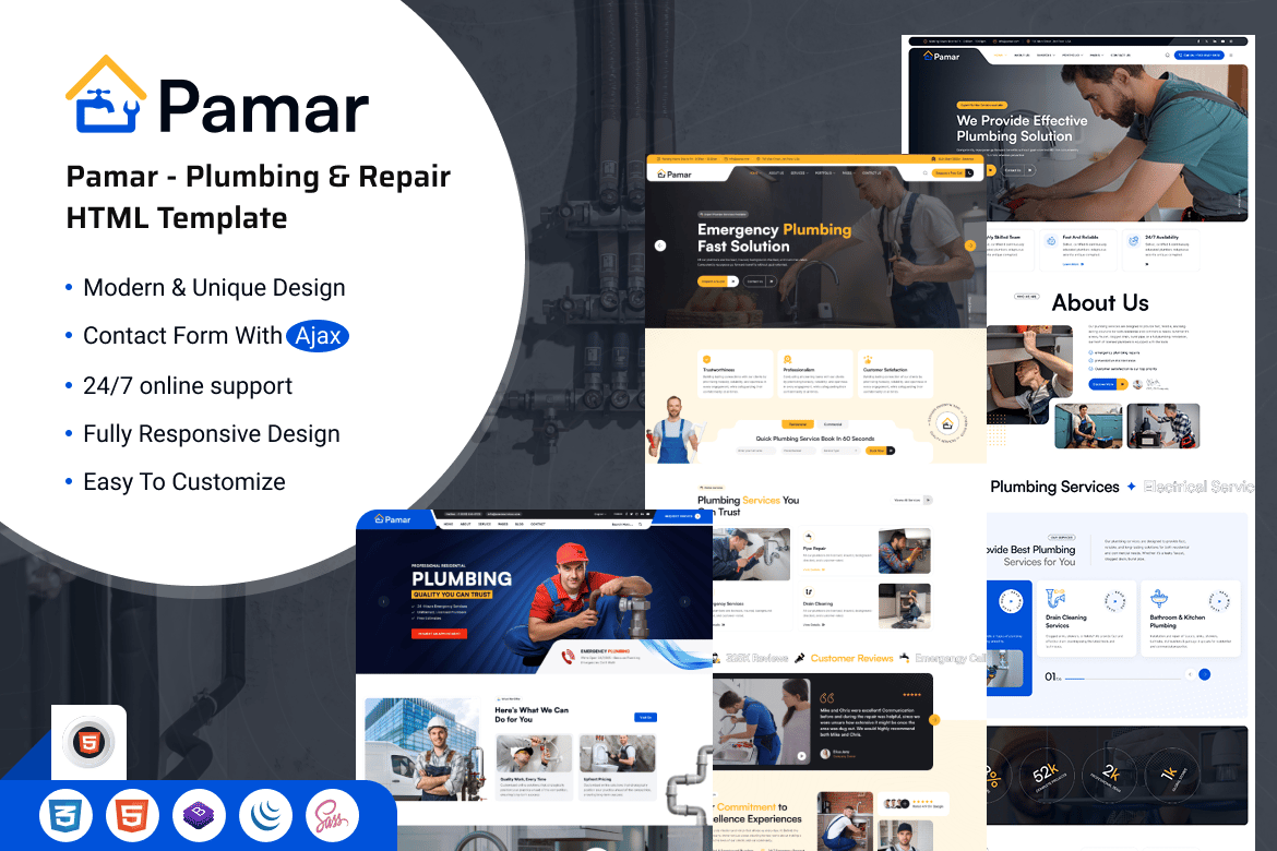 Pamar - Template HTML Layanan Plumbing & Perbaikan yang Menarik dan Responsif