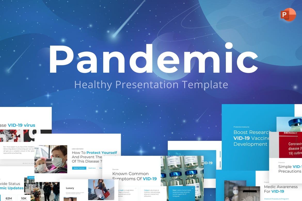 Template PowerPoint Medis Modern Berwarna Biru Langit untuk Era Pandemi