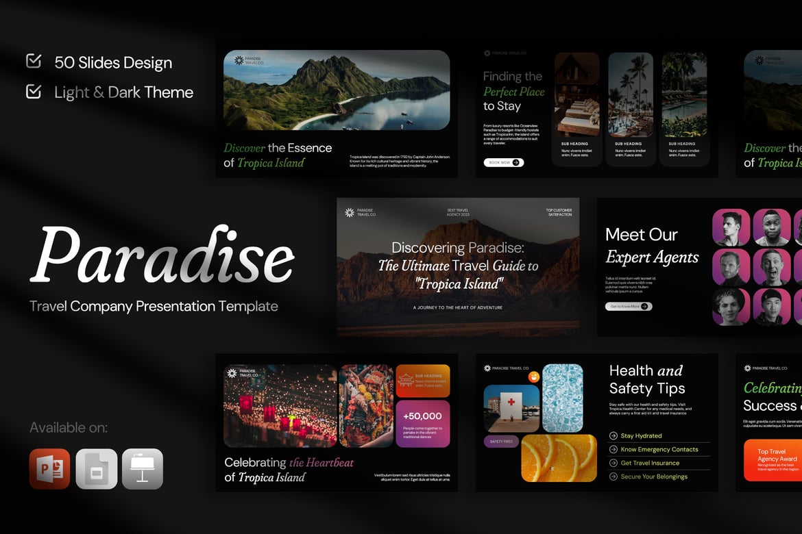 Template PowerPoint Menarik untuk Perjalanan - Paradise Travel Co.