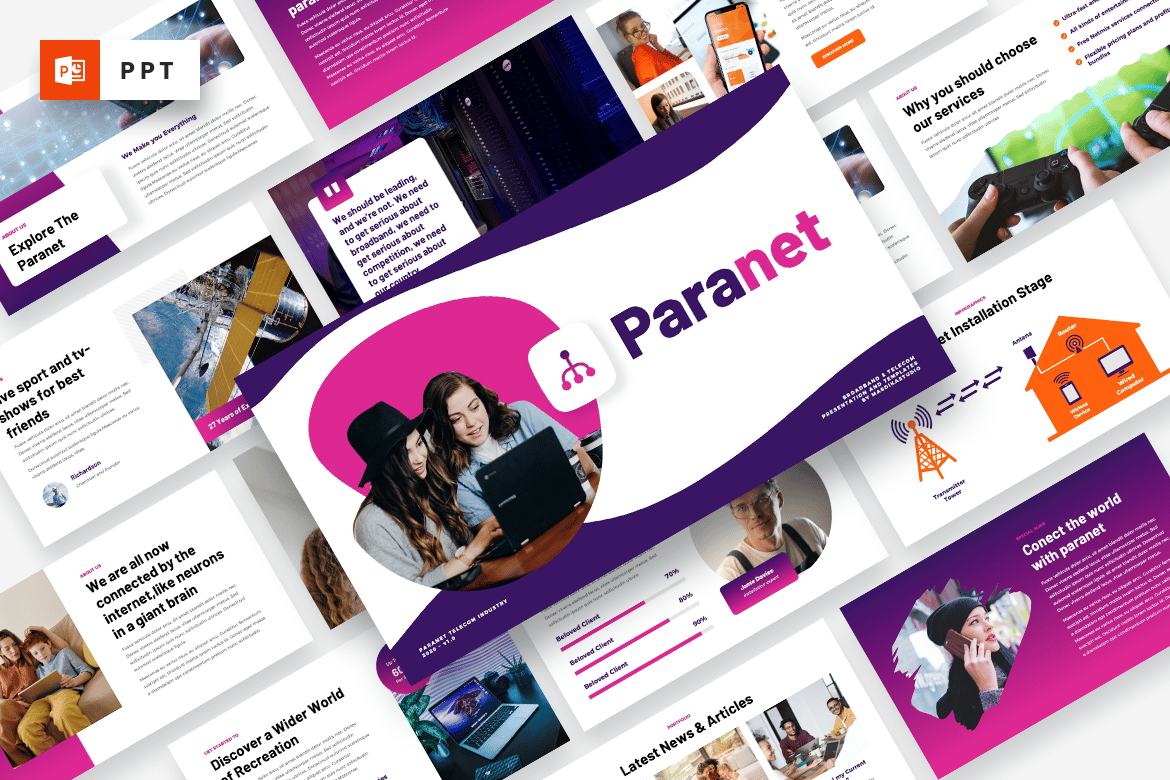 Template Presentasi PowerPoint Paranet - Solusi Modern untuk Broadband & Telecom