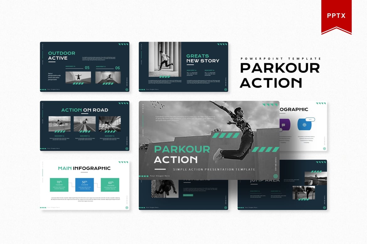 Template Powerpoint Parkour Action - Presentasi Menarik dan Dinamis