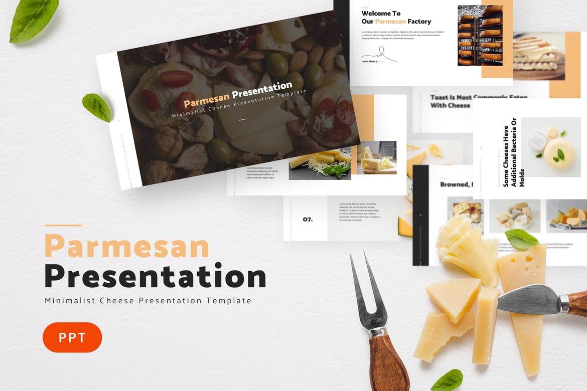 Template PowerPoint Parmesan Cheese yang Modern dan Elegan