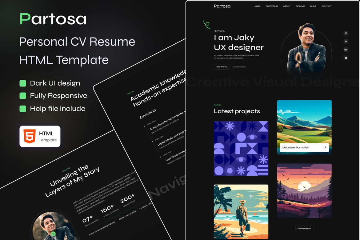 Partosa - Template Website Portfolio Pribadi yang Elegan