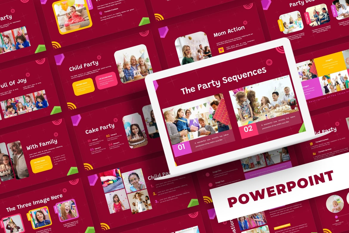 Template PowerPoint Ulang Tahun Pesta - 5 Variasi Warna Menarik