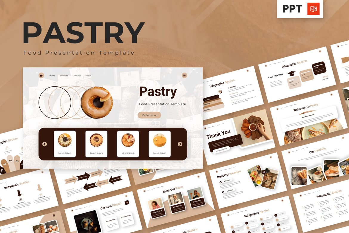 Template Presentasi Powerpoint Pastry yang Menggugah Selera