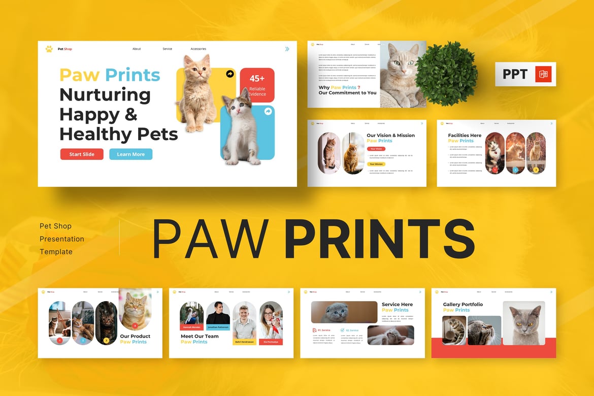 Template Presentasi PowerPoint Paw Prints - Untuk Toko Hewan Peliharaan Anda