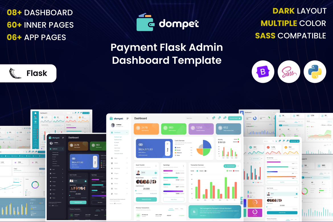 Template Dashboard Admin Pembayaran Flask yang Modern dan Responsif