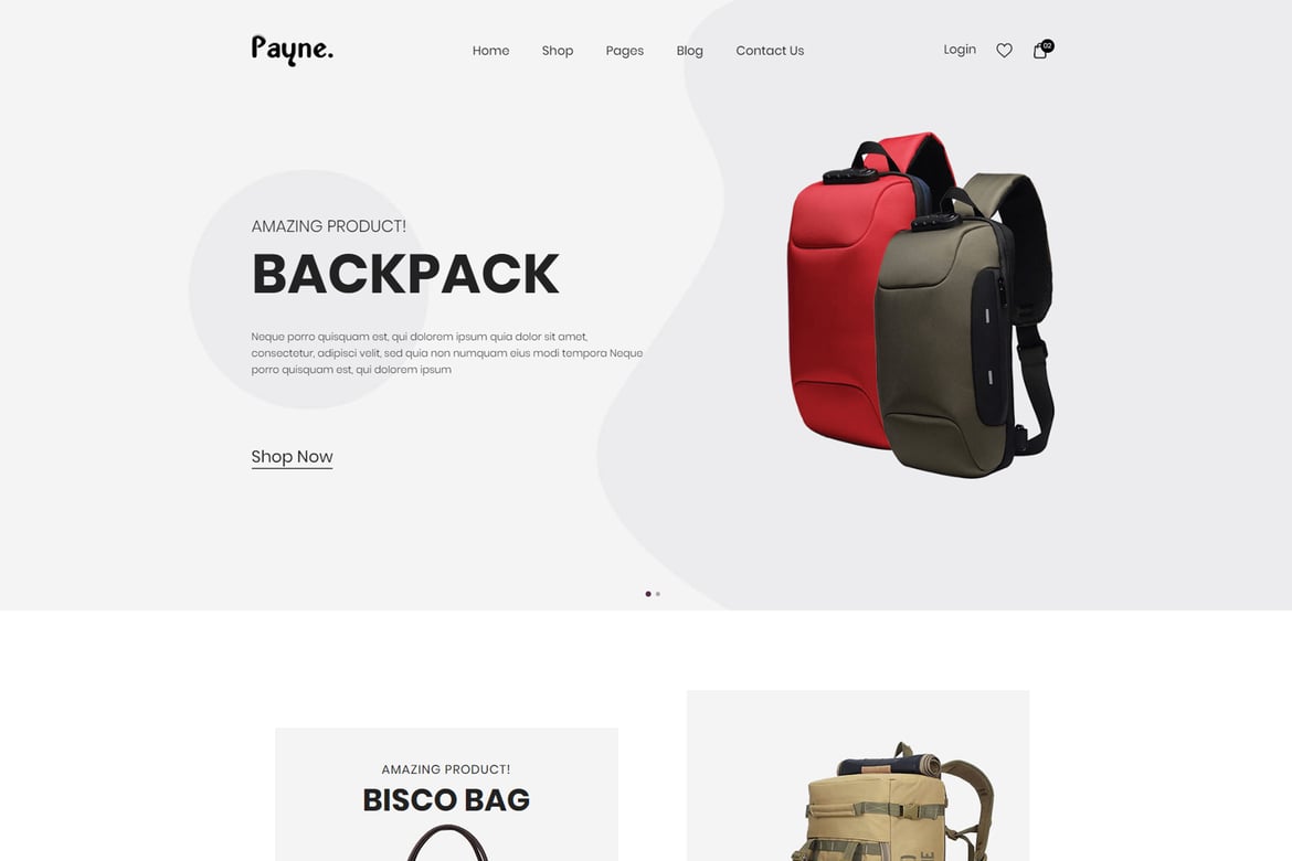 Payne - Template Website ECommerce Ransel yang Modern dan Elegan