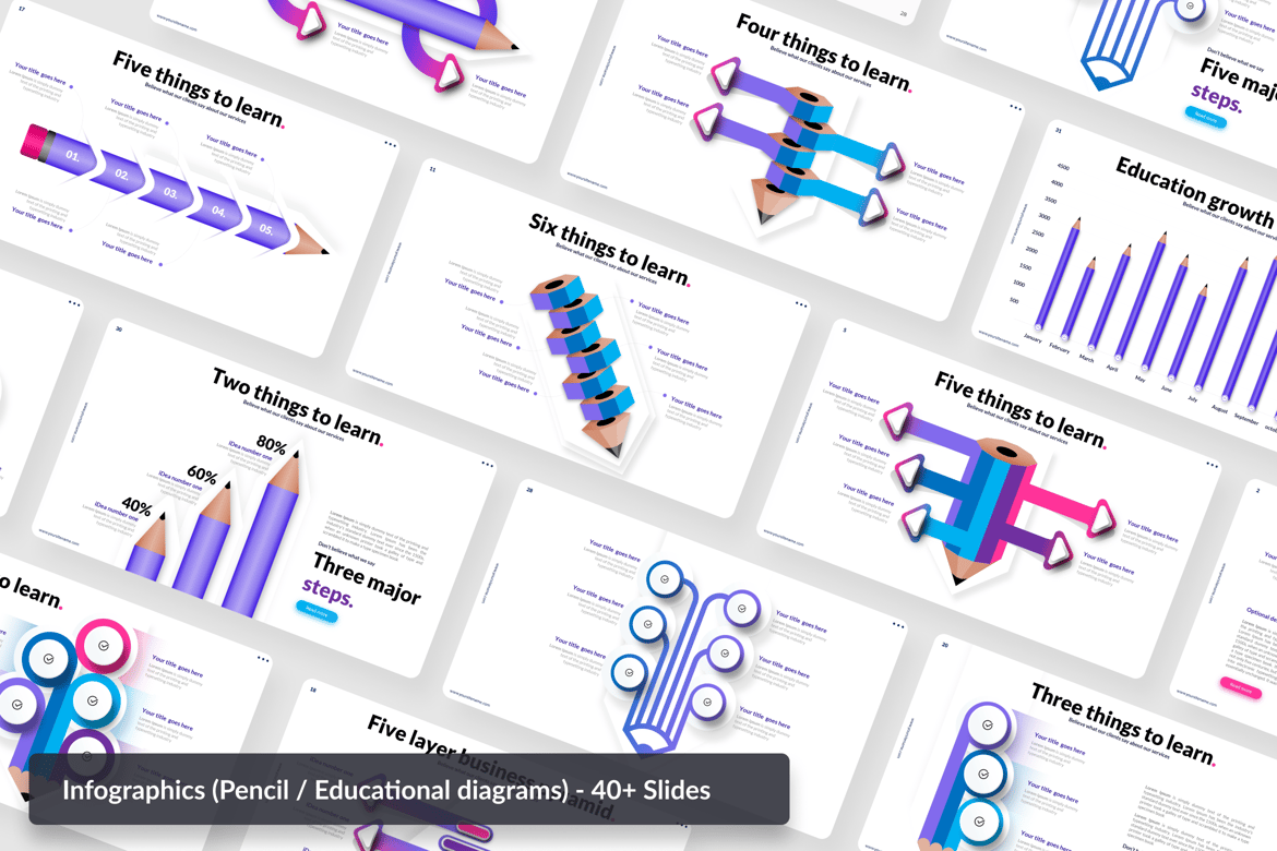 Template Presentasi PowerPoint Diagram Pensil yang Kreatif dan Menarik