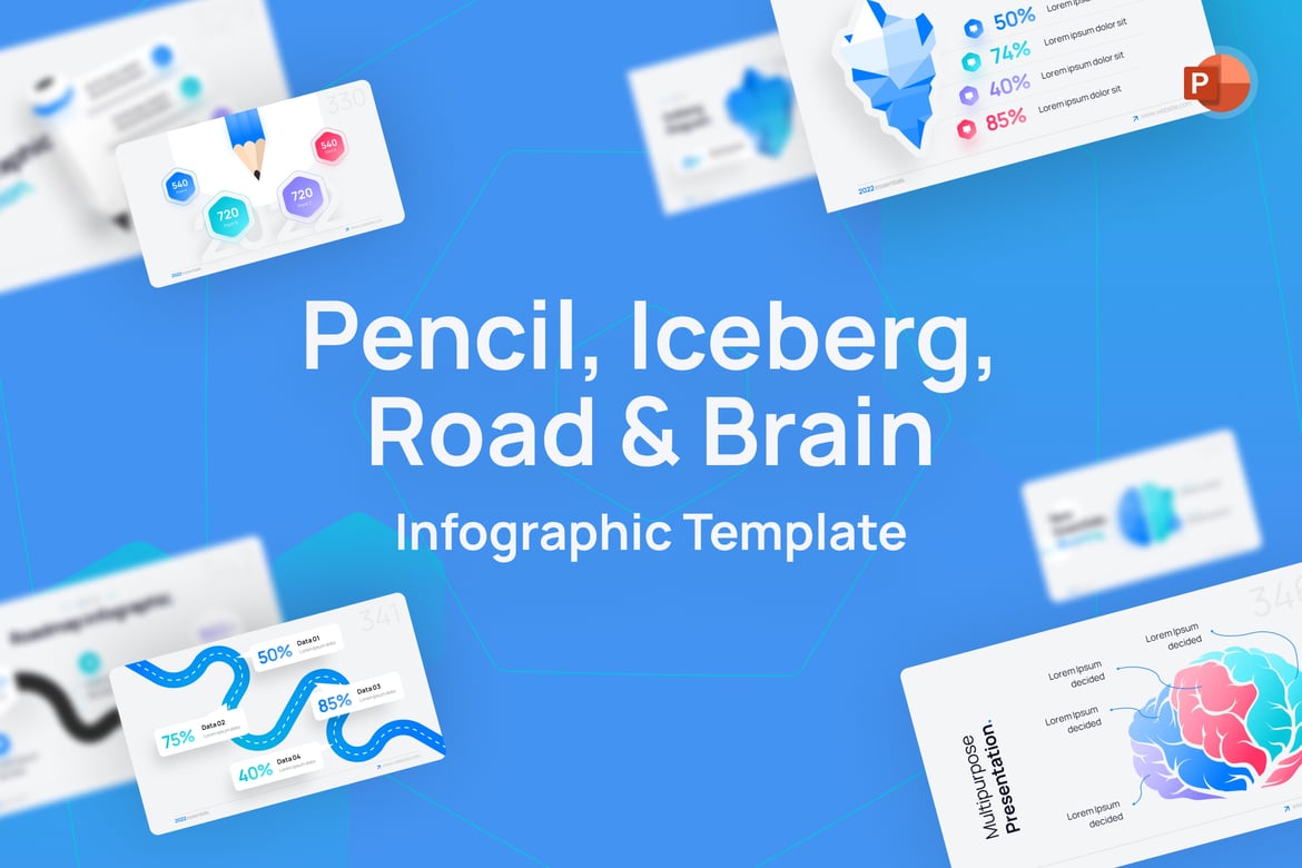 Template Presentasi PowerPoint Kreatif: Pencil, Iceberg, Road & Brain