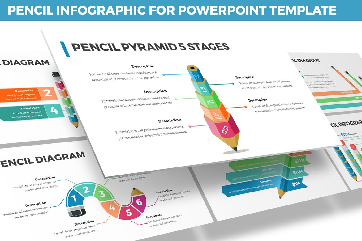 Template Presentasi Infografis Pensil untuk PowerPoint