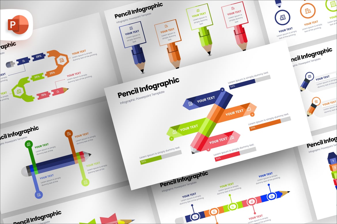 Template PowerPoint Infografik Pensil yang Menarik