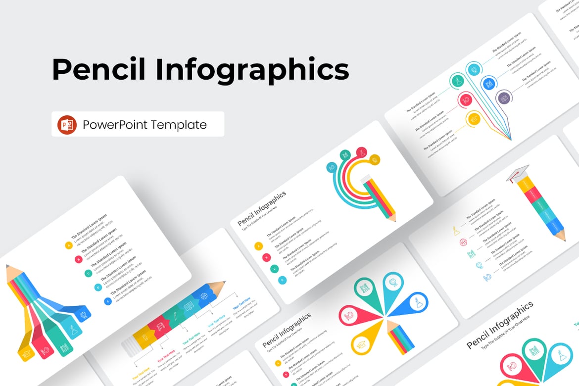Template Presentasi PowerPoint Infografis Pensil yang Menarik
