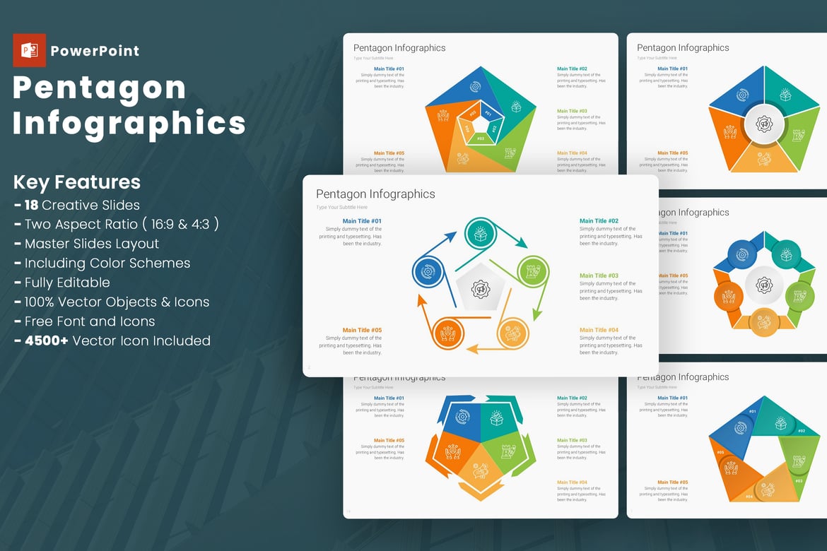Template PowerPoint Infografis Pentagon yang Menarik