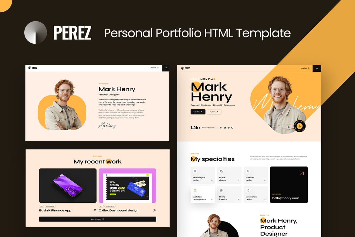 Template Website Portfolio Pribadi Perez yang Kreatif dan Minimalis