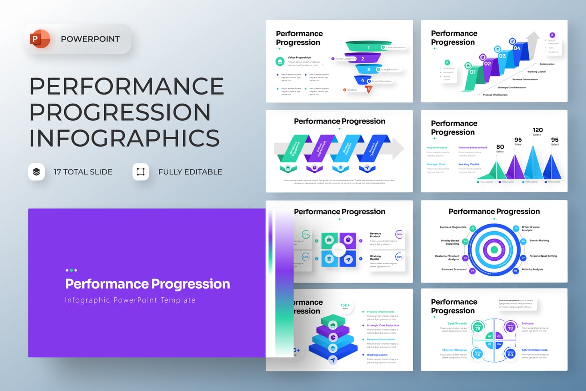 Template Presentasi PowerPoint Infografik untuk Kemajuan Kinerja
