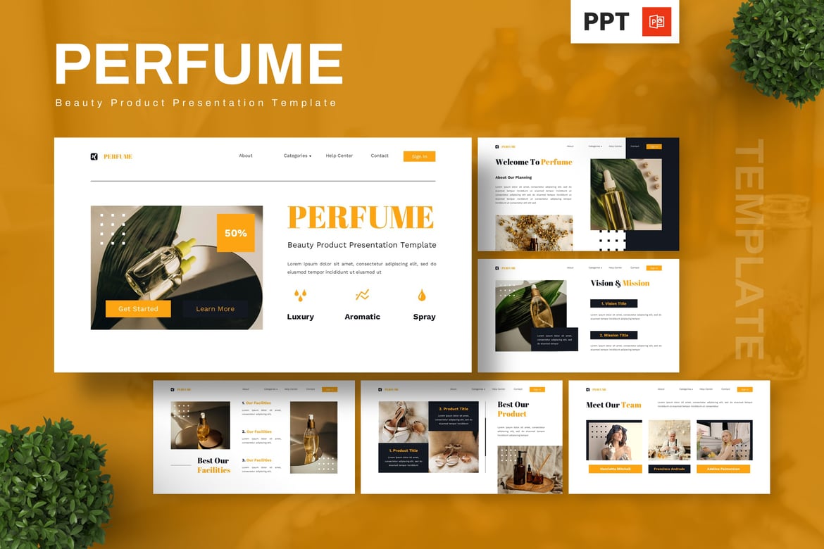 Template Presentasi PowerPoint Parfum - Produk Kecantikan yang Mewah