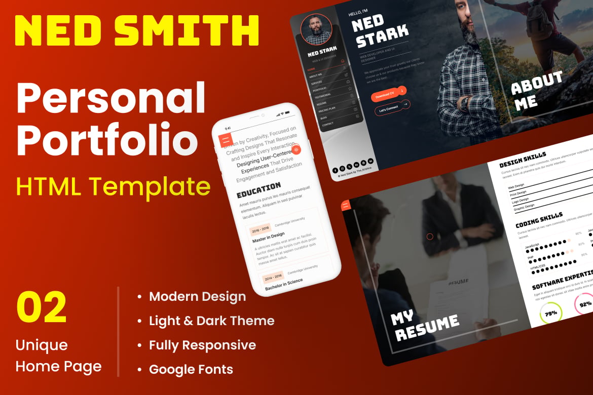 Template Website Portofolio Pribadi - Ned Smith yang Modern dan Profesional