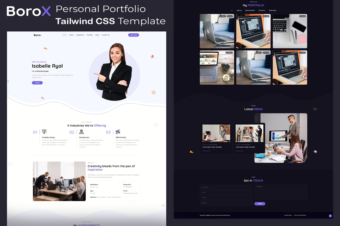 Template Website Portofolio Pribadi Tailwind CSS - Borox yang Kreatif dan Minimalis