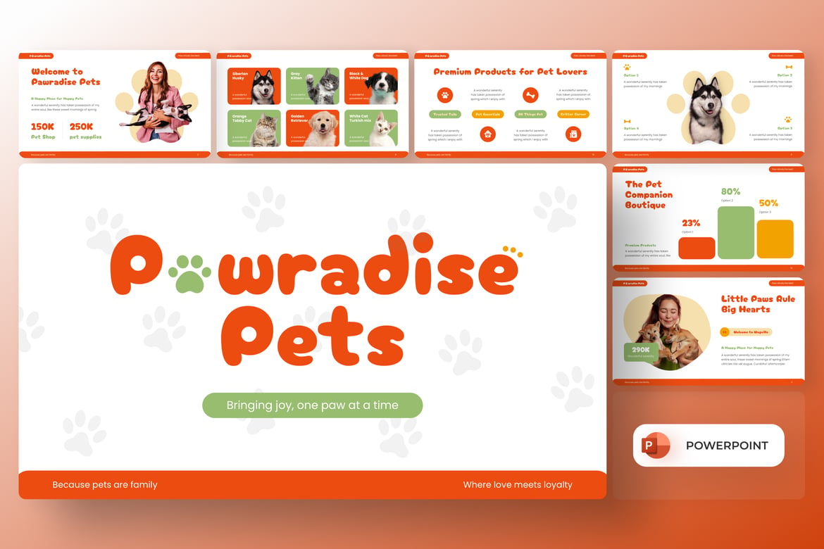 Template Presentasi PowerPoint Pawradise Pets untuk Bisnis Hewan Peliharaan