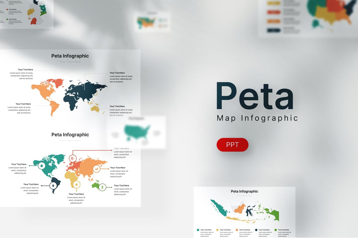Template Presentasi PowerPoint Infografis Peta yang Menarik