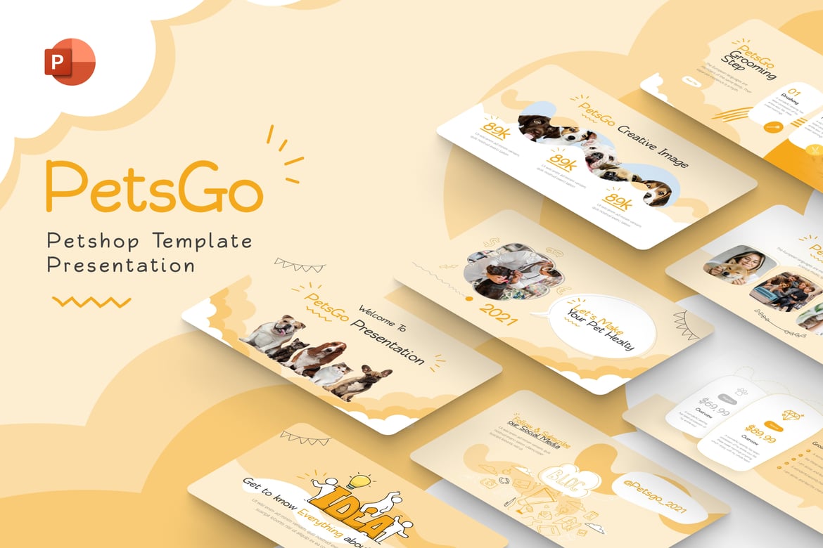 Template PowerPoint Kreatif PetsGo untuk Toko Hewan Peliharaan