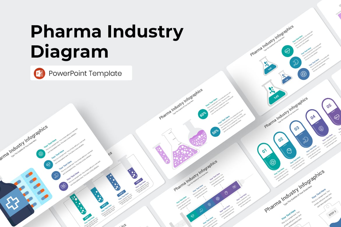 Template PowerPoint Diagram Industri Farmasi yang Menarik