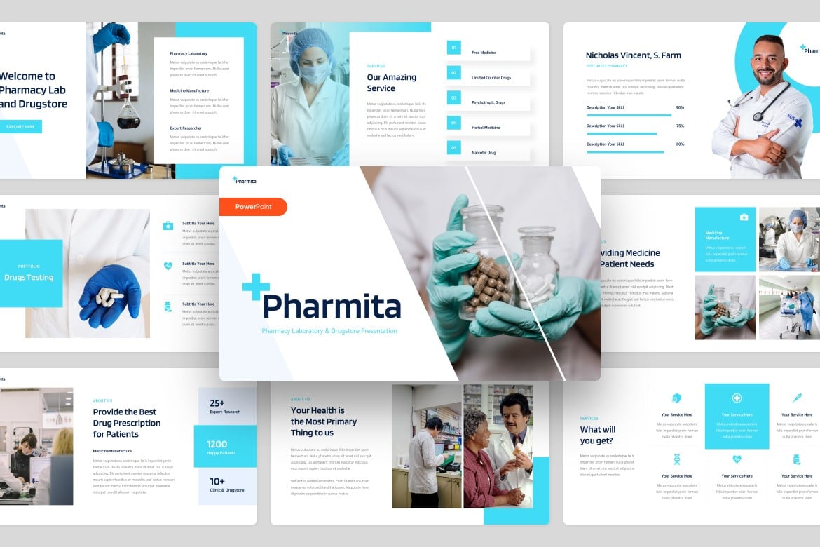 Template Presentasi PowerPoint Apotek dan Laboratorium Farmasi