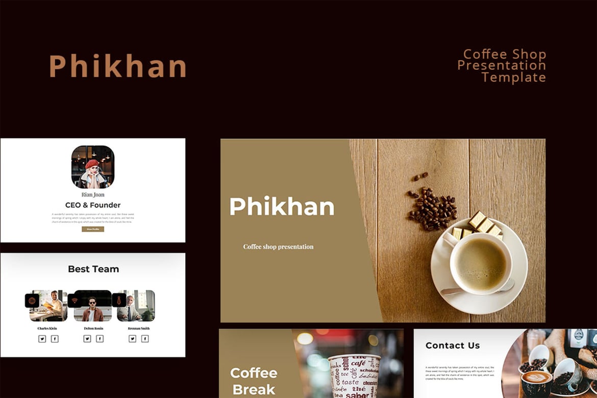 Template Presentasi PowerPoint Kafe Phikhan yang Menarik dan Elegan
