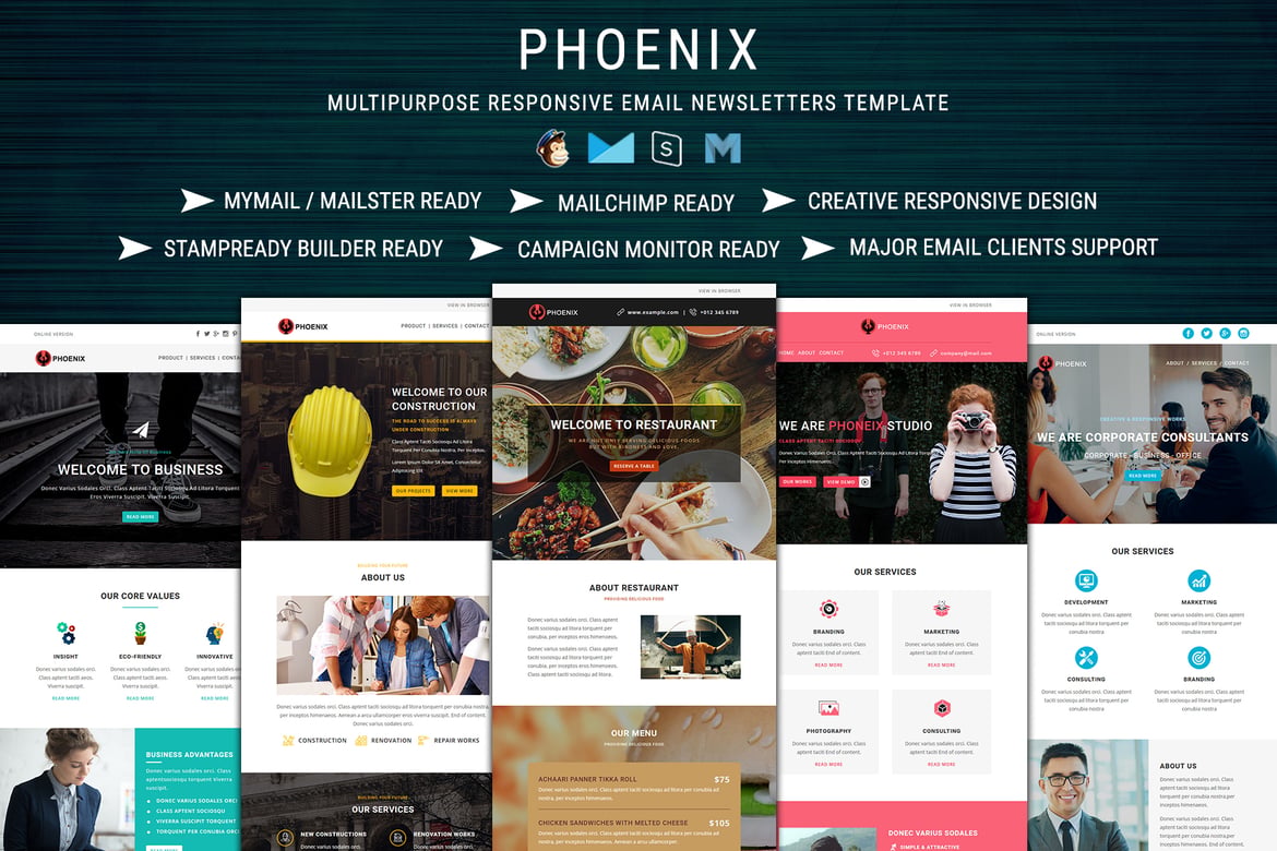 PHOENIX - Paket Template Email Responsif Multi-Konsep yang Menarik